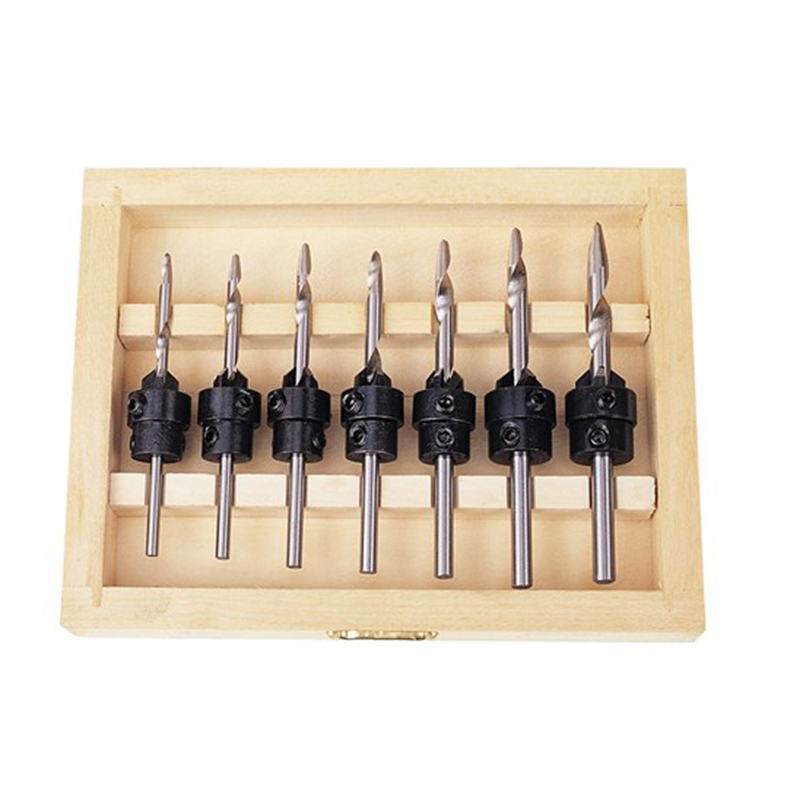 Jeu de forets &agrave; bois HSS &agrave; tige ronde, 4 cannelures, 7 pi&egrave;ces, pour vis &agrave; bois